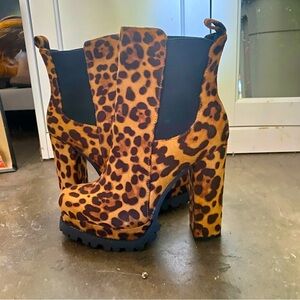 Leopard Print Animal Heeled Boots
